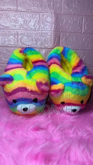 Ultra-Soft Rainbow Plush Slippers