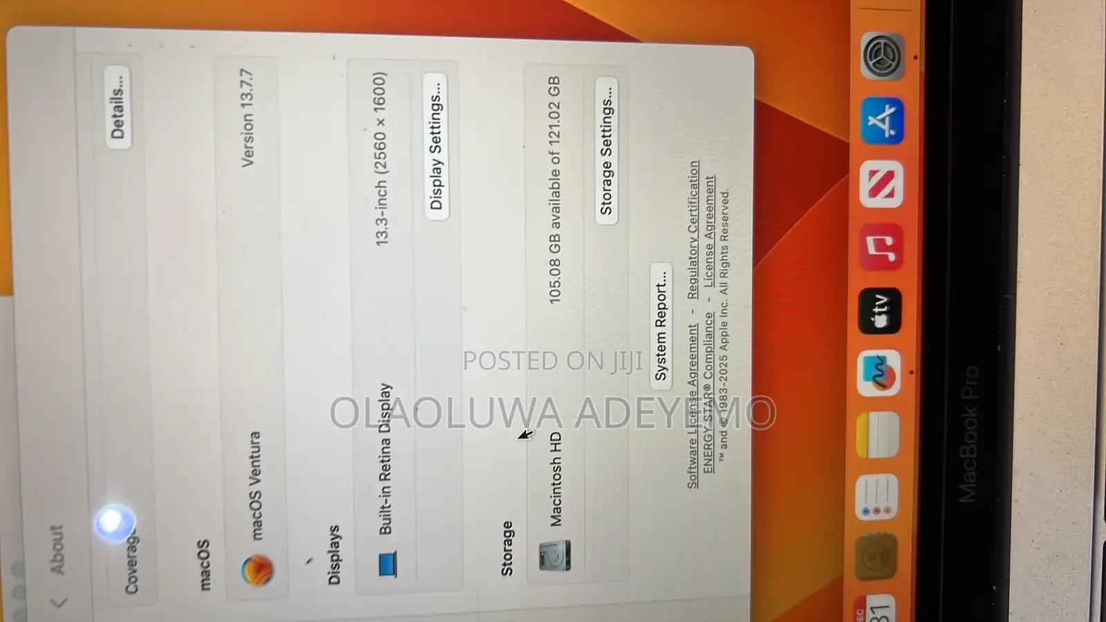 Laptop Apple MacBook Pro 2017 8GB Intel Core i5 SSD 128GB