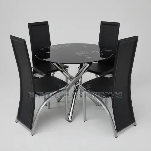Quality Circle Shape Glass Dining Table With 4 Chairs