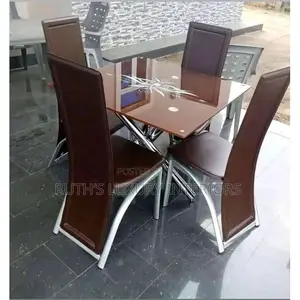 Quality Glass Dining Table With 4 Chairs (Brown)