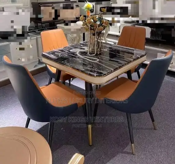 Luxurious Marble Dining Table With 4 Leather Seats