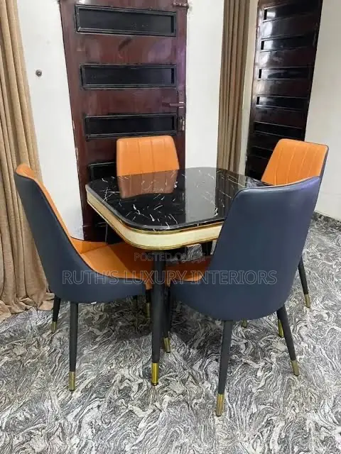 Luxurious Marble Dining Table With 4 Leather Seats