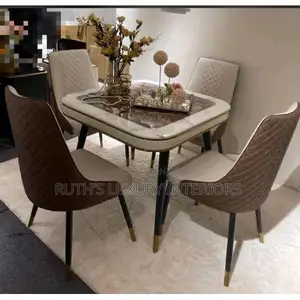 Marble Top Dining Table With 4 Leather Chairs