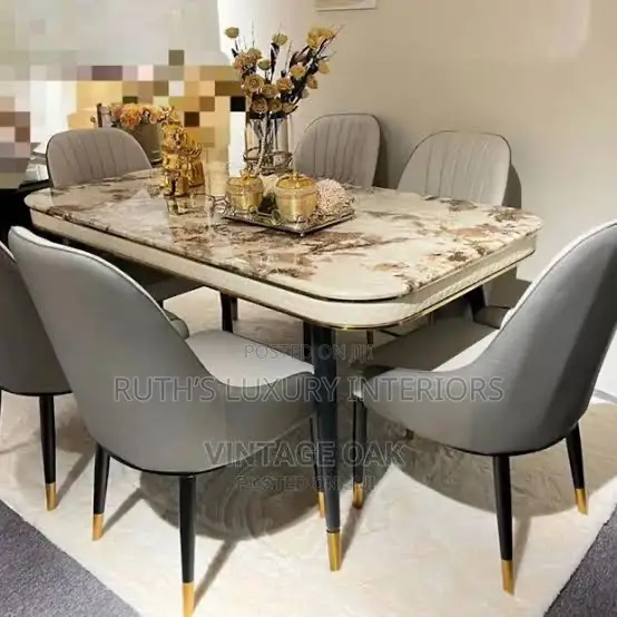 Imported Marble Dining Table and 6 Leather Chairs