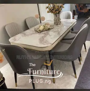 Imported Marble Dining Table and 6 Leather Chairs