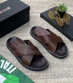 Black Leather Cavalli Slippers