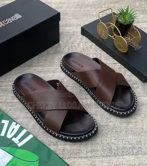 Roberto Cavalli Quality Luxury Men Genuine Leather Pams