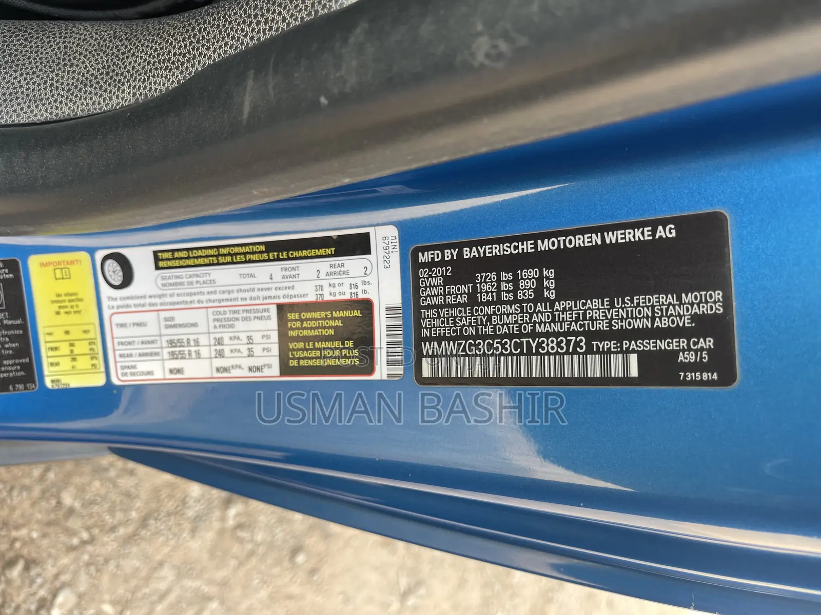 Mini Cooper 2012 Blue
