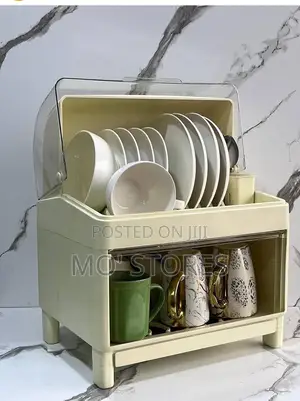 Double Layer Plate Rack With Cover Lid
