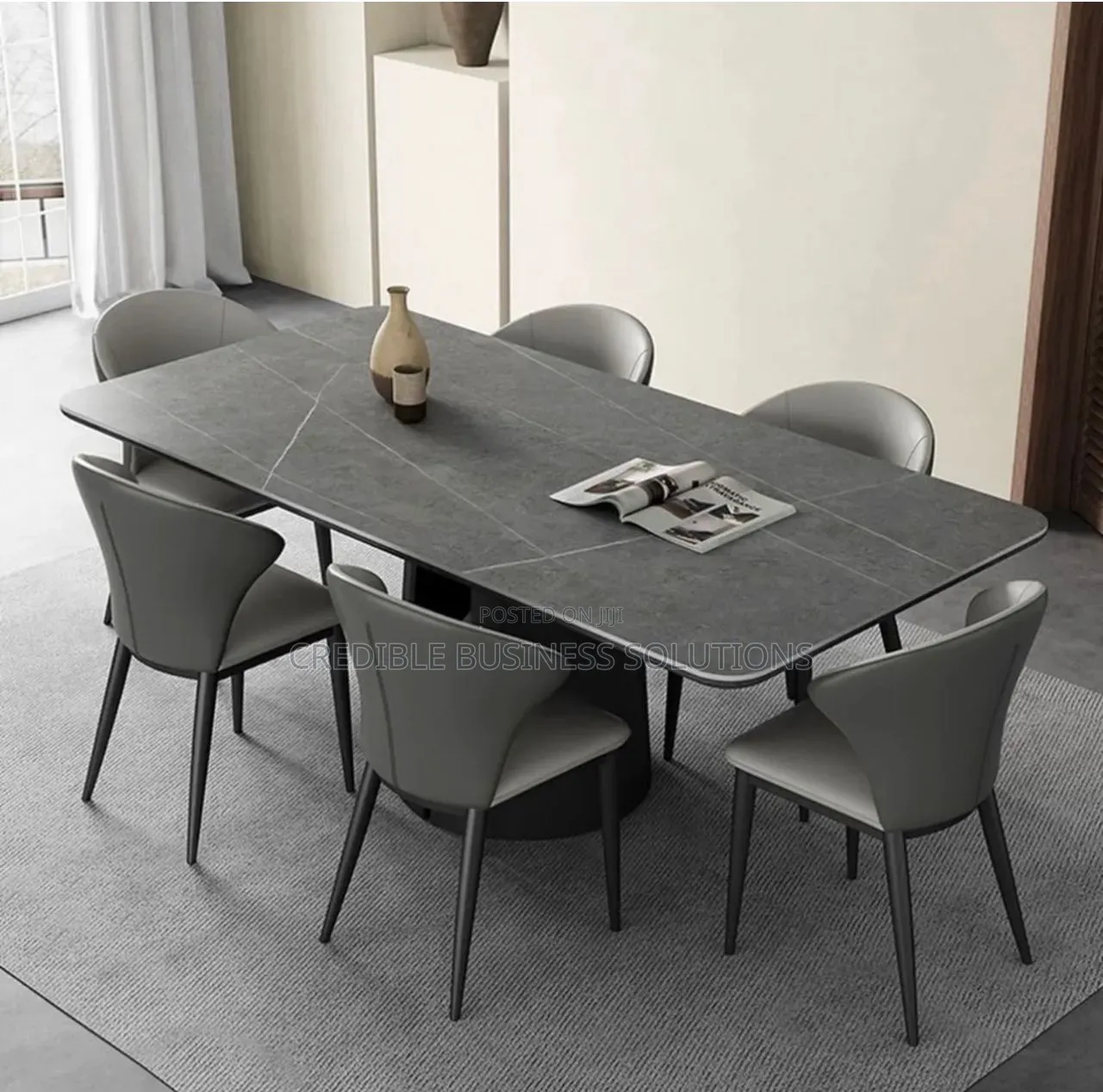 Executive Gray Dining Set With 6 Chairs
