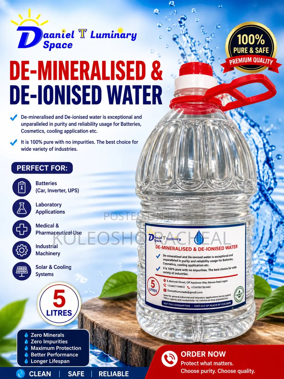 5 LTRS Distilled/Demineralized/Deionized Water