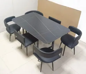 Marble Top Dining Table With Six Leather Chairs