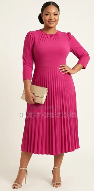 Mid - Year Promo: Elegant Magenta Pleated Midi Dress. Size XXL