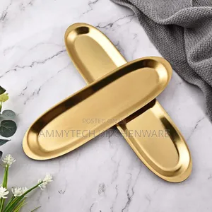 304 Stainless Steel Golden Oval Food Platter Tray