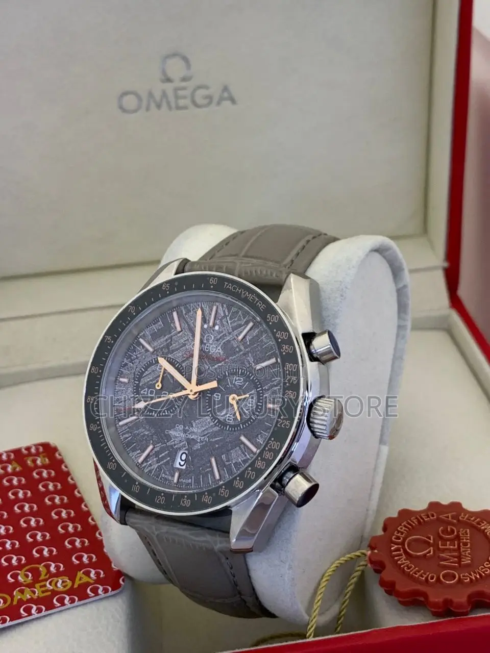 Omega Quality Luxury Men Chronograph Genuine Leather Wristwatch