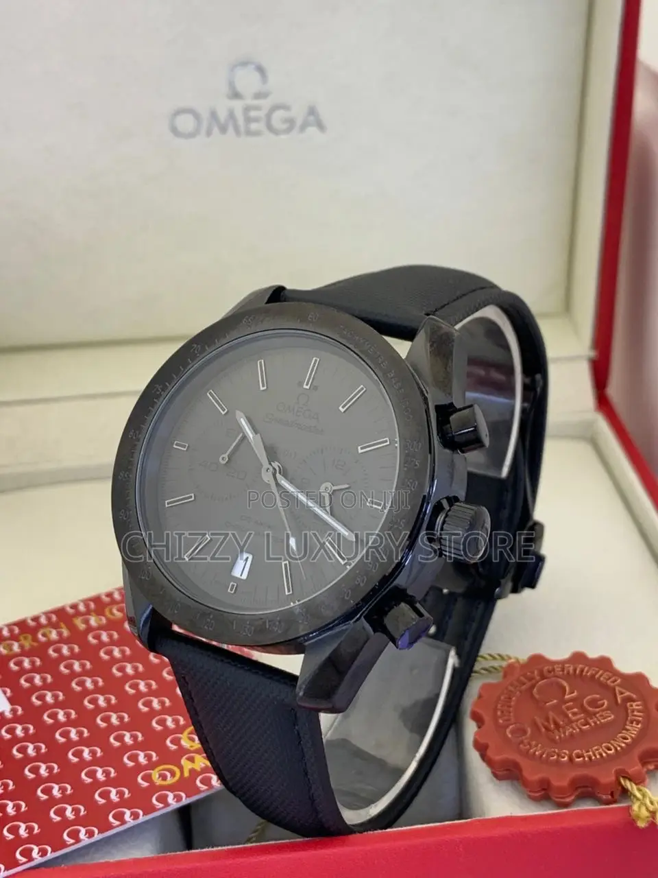 Omega Quality Luxury Men Chronograph Genuine Leather Wristwatch