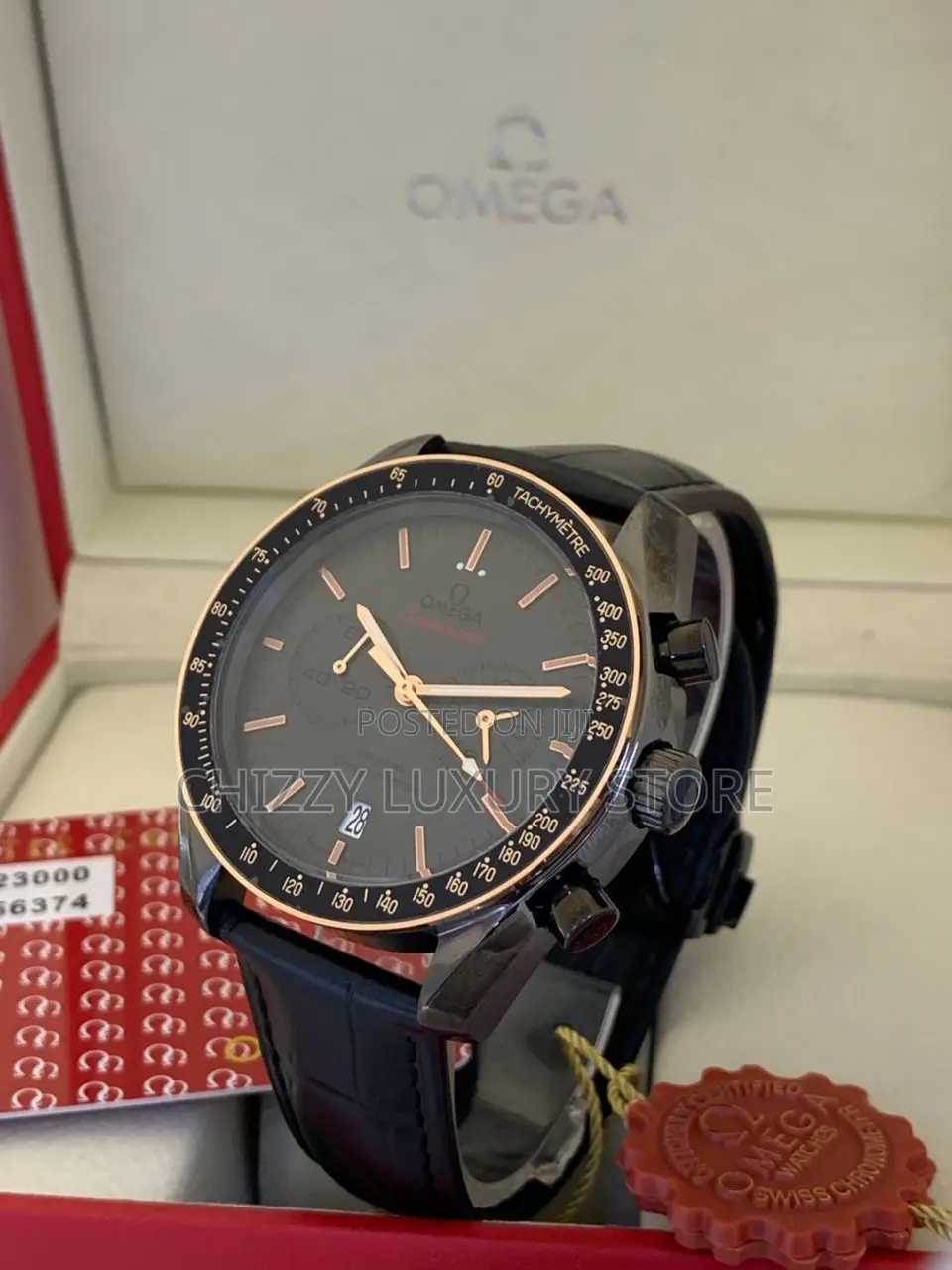 Omega Quality Luxury Men Chronograph Genuine Leather Wristwatch