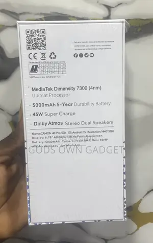 New Tecno Camon 40 Pro 4G 256 GB Black