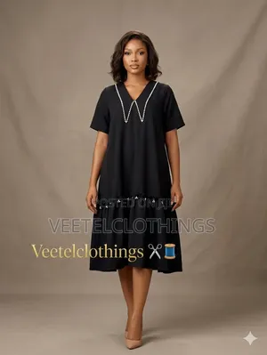 Elegant Black Midi Dress With Beaded Detail Made to Measure.
