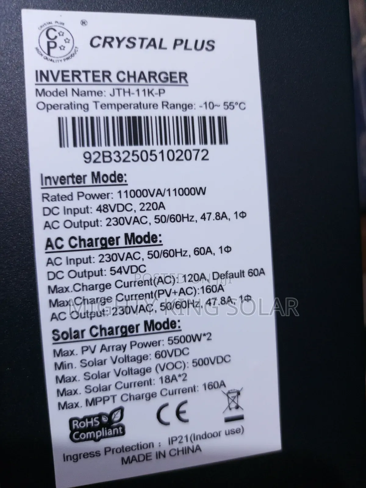 11kva Crystal Plus Double Sided Charging Control