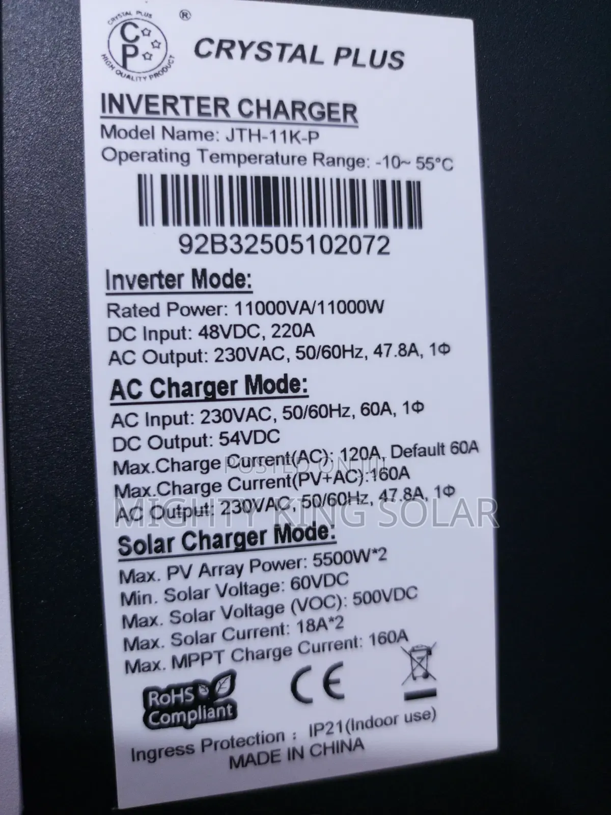 11kva Crystal Plus Double Sided Charging Control