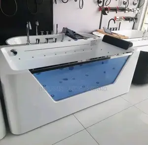 White Acrylic Rectangular Whirlpool Jacuzzi With Glass