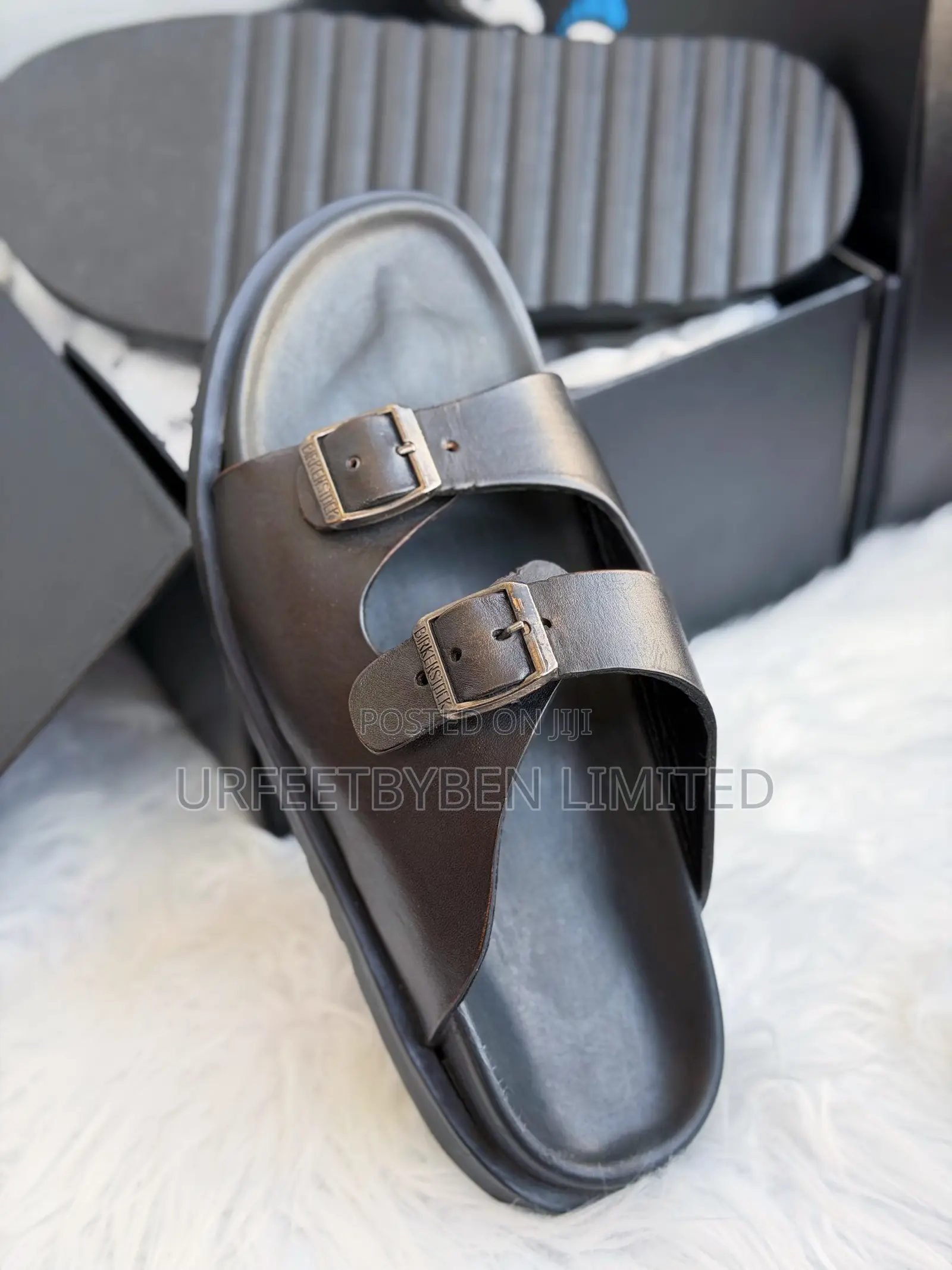 Black Double Strap Buckle Slides