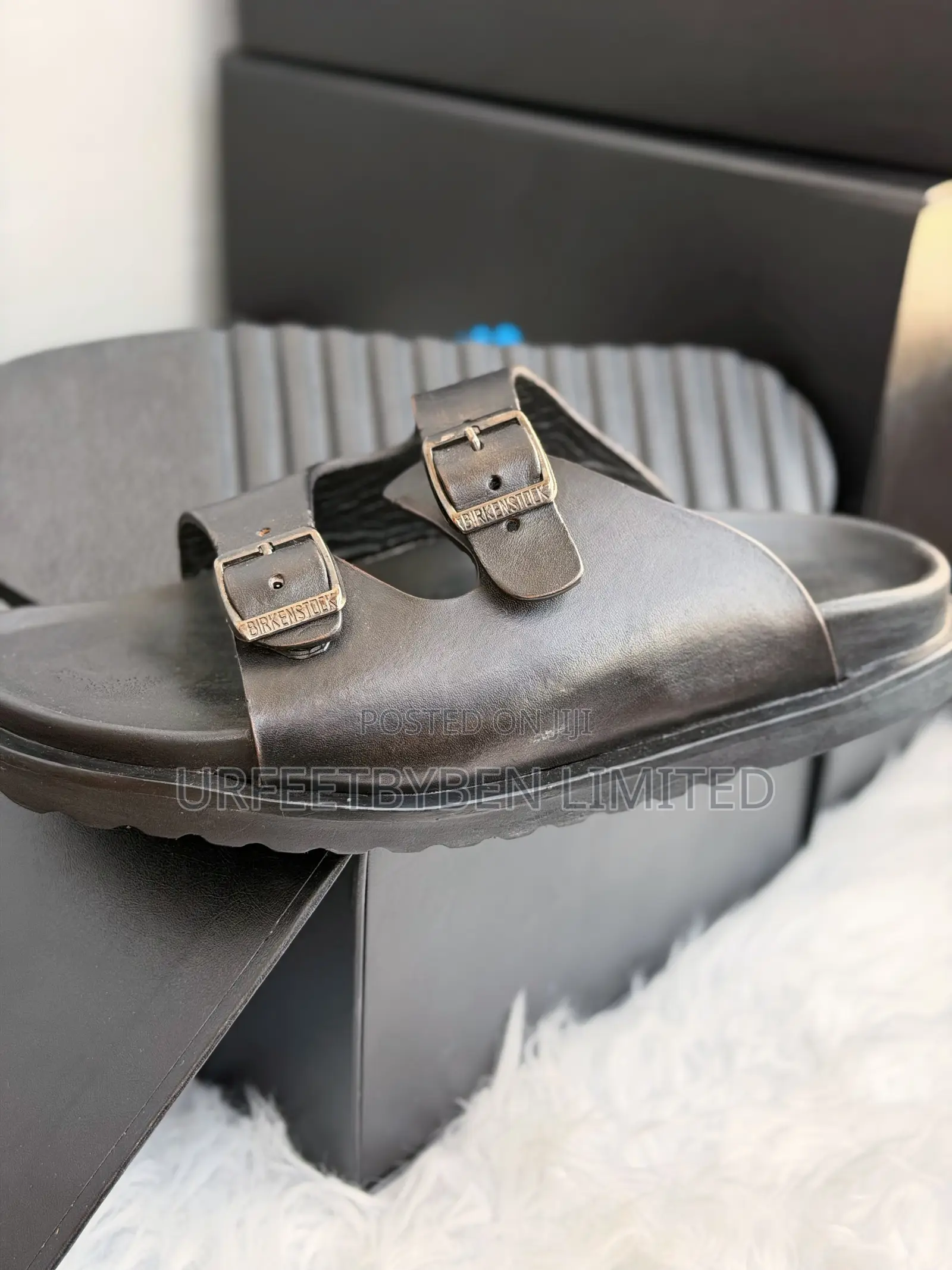 Black Double Strap Buckle Slides