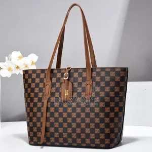 Classic Checkered Monogram Ladies Tote Bag – Elegant Large Capacity