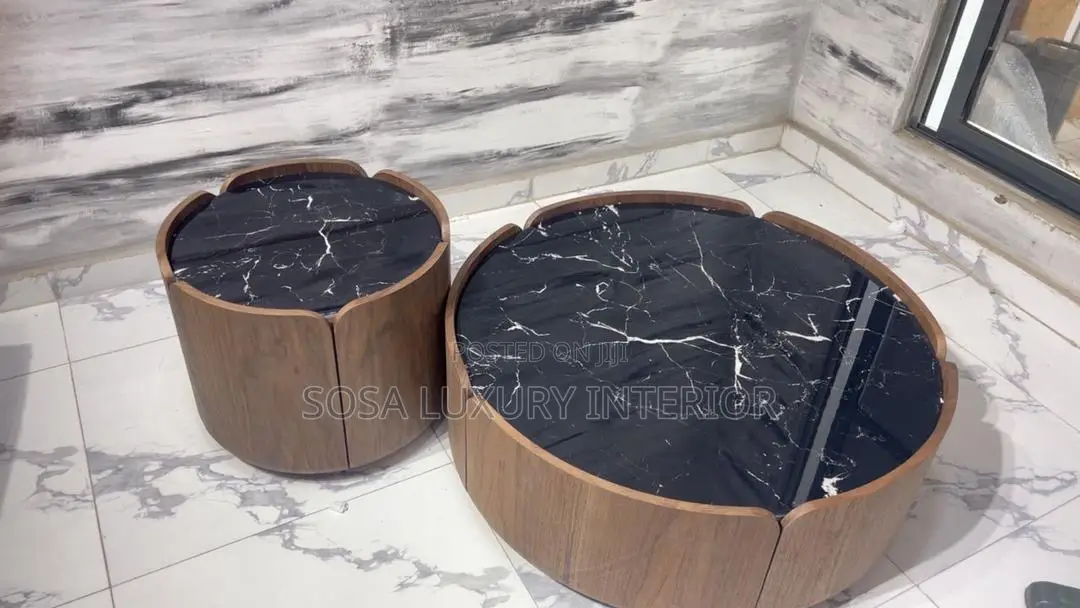 Premium Round Black Marble Nesting Centre Tables