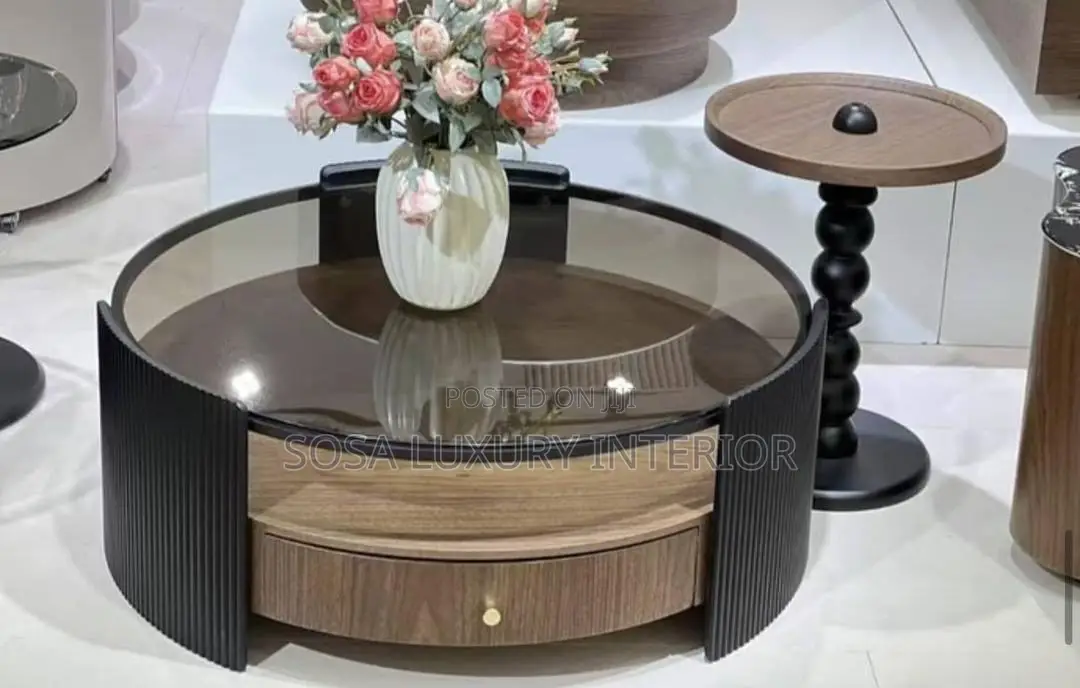 Premium Round Glass Top Ribbed Centre Table