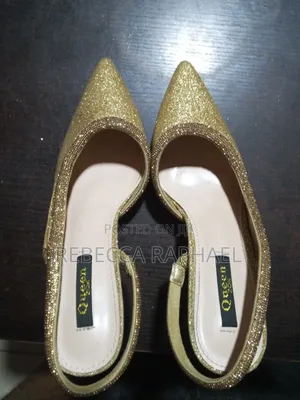 Fairly Used Golden Sling Back Shoes With Stilleto Heels For Women