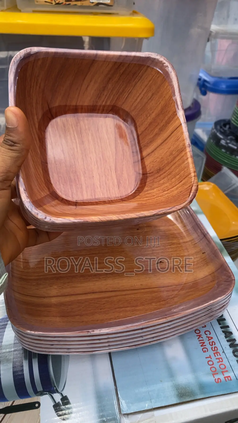 12pcs Wood Grain Unbreakable Ceramic Plate Set