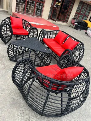 Black With Red Cushion Bistro by 4 Seater