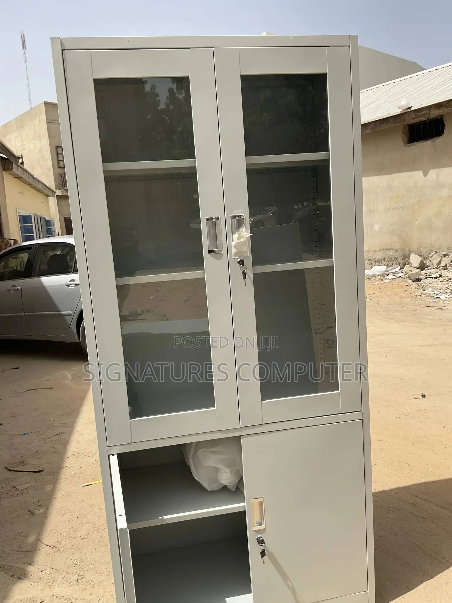 Double Door Half Glass With Lower Storage