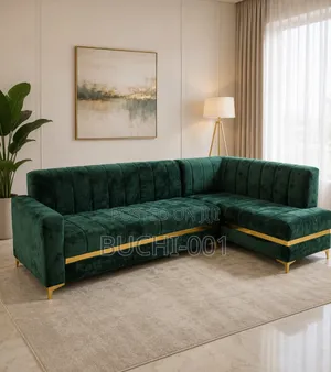 L-Shaped Sectional Sofa in Velvet With Channel Tufting