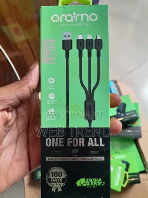 Brand New Oraimo Duraline 3-in-1 Fast Charging Cable (Ocd-X92)