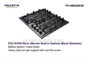 Polystar All Gas Built-in Gas Cooker 4 Burner Black Stainless