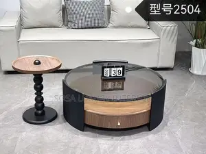 Premium Round Glass Top Ribbed Centre Table With Side Table