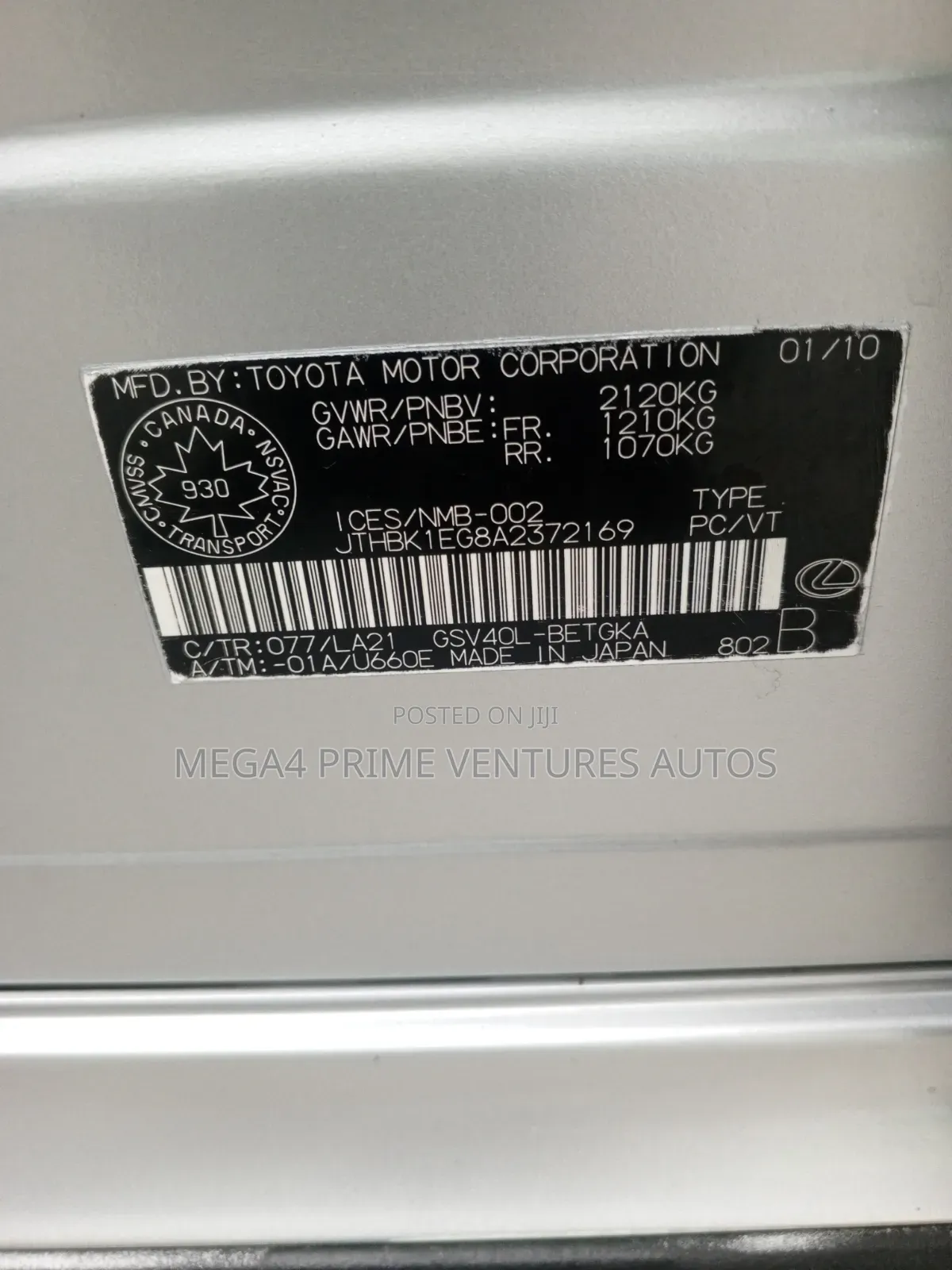 Lexus ES 350 2010 Silver