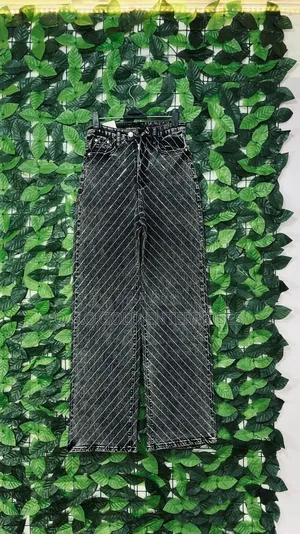 High-Waisted Black Stoned Denim Pants