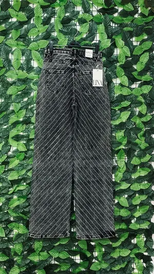 High-Waisted Black Stoned Denim Pants