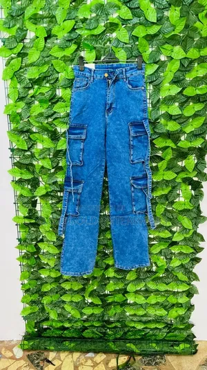 Blue Cargo Jeans With Utility Pockets.