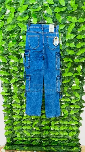 Blue Cargo Jeans With Utility Pockets.
