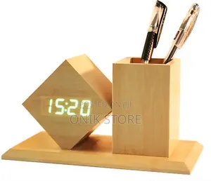 Wooden Digital Clock and Pen Holder