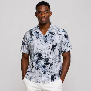 Marble Ink Splash Short Sleeve Button-Up Casual Shirt for Men