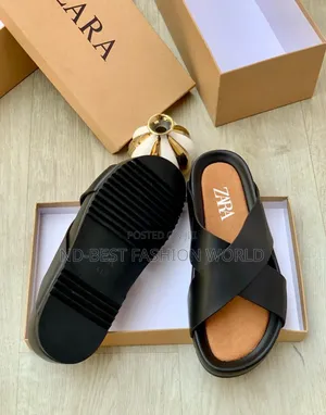 Black Leather Zara Slippers
