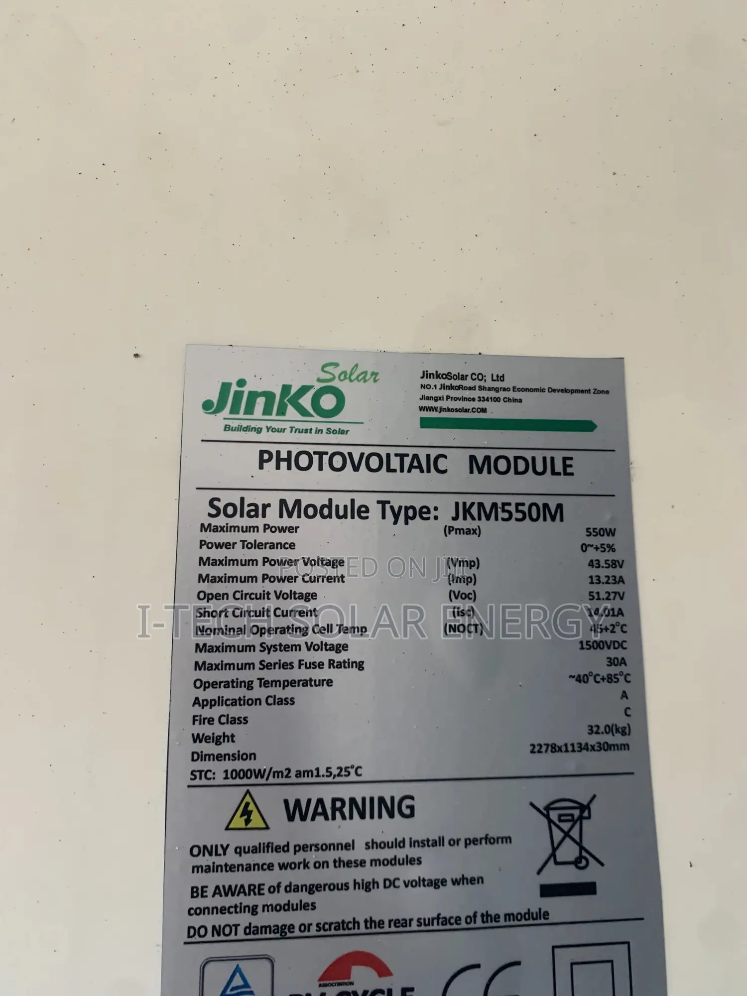 550watts Jinko Solar Panels