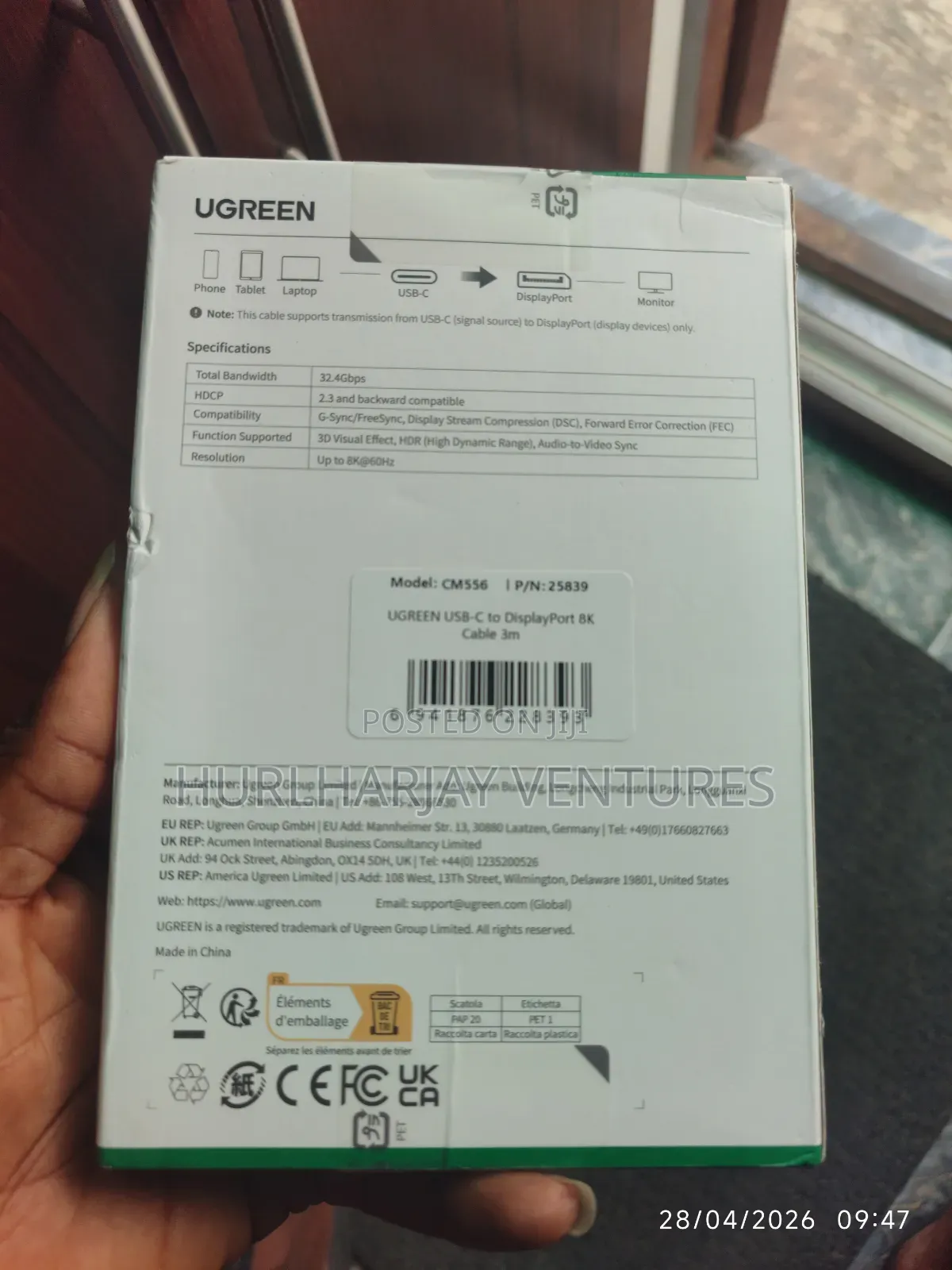 3m Ugreen Usbc to Displayport 1.4