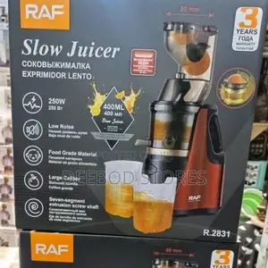 Raf Slow Juicer Featuring a Red and Black Design